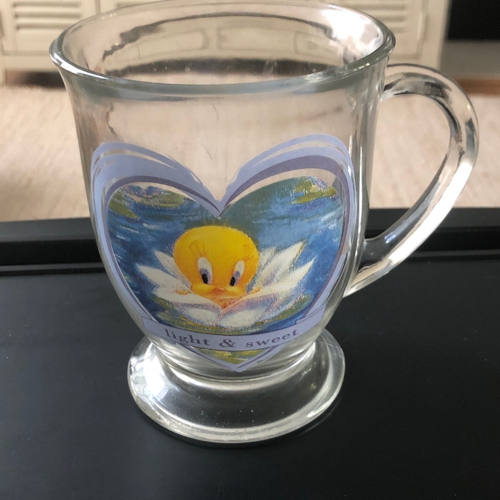 Warner Bros. Clear Glass Mug with Yellow Tweety in Purple Heart